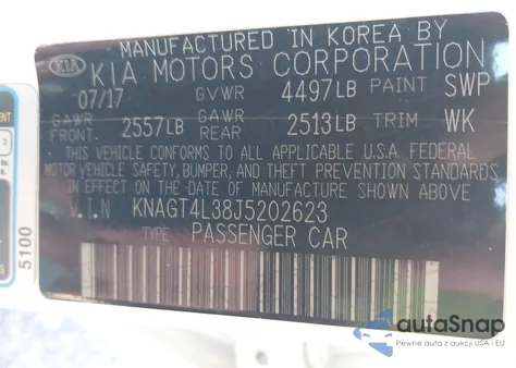 2018 Kia Optima Lx z USA, uszkodzony, nr VIN KNAGT4L38J5202623